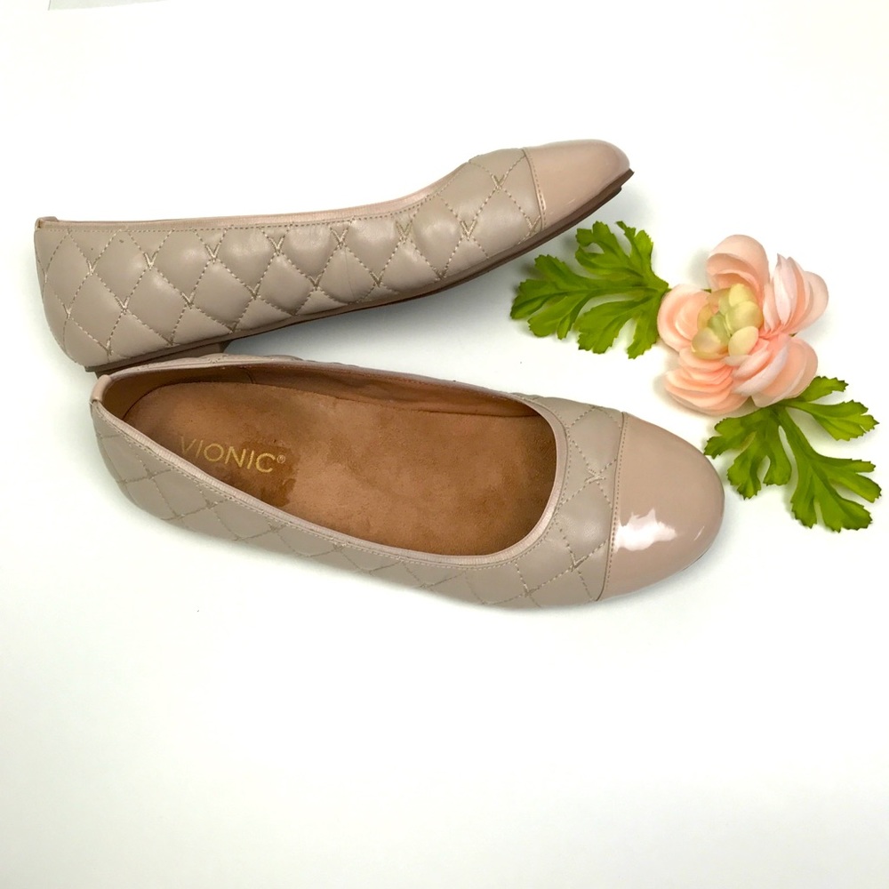 Vionic Quilted Leather Desiree Flats Comfort Shoes
